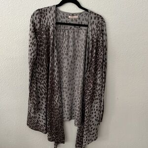 Rebecca Taylor Cashmere & Silk Leopard Print open front long line Cardigan 
Sz L